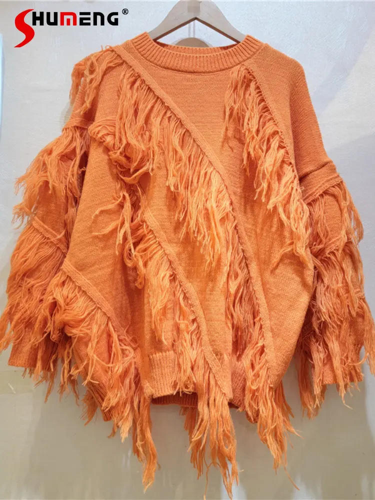 

Fairy Tassel Knitwear Clothes for Women 2022 Autumn Winter New Sweet Loose Round Neck Pullover Knitwear Sweater Coats for Women