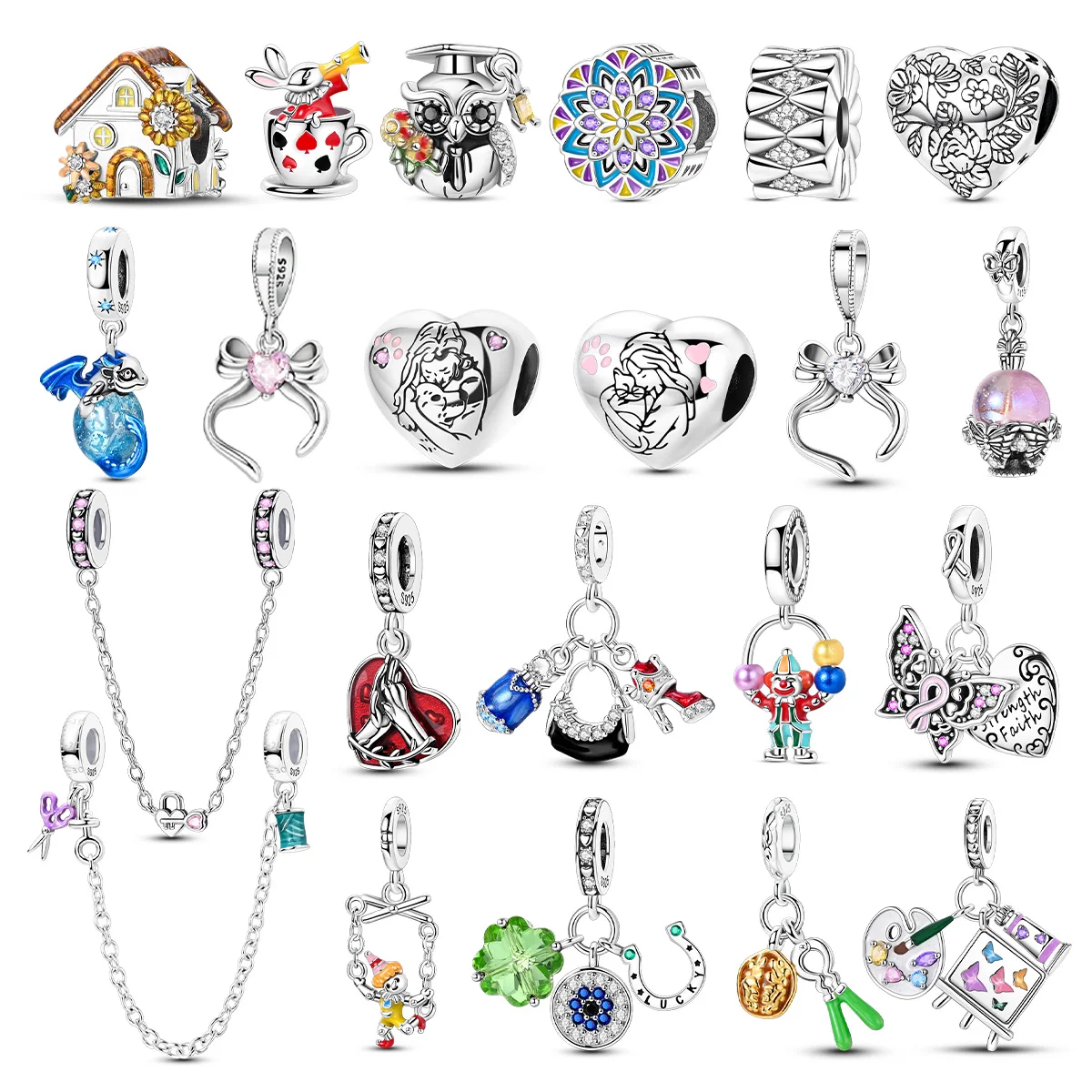 925 серебряный лук домик Lucky Mom бусины бабочка подкова подвески подходят