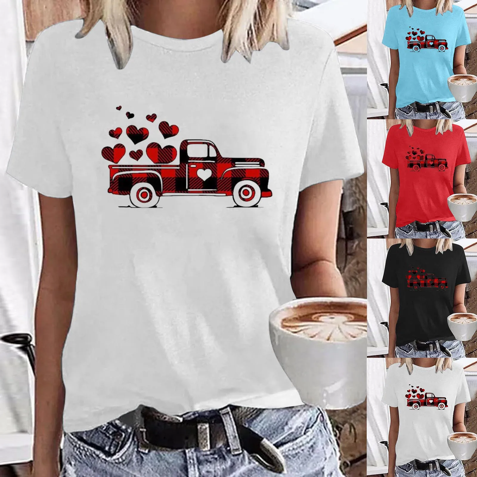 

Женская модная футболка на День святого Валентина с коротким рукавом и вырезом лодочкой, женская футболка с принтом и длинным рукавом, Длин...