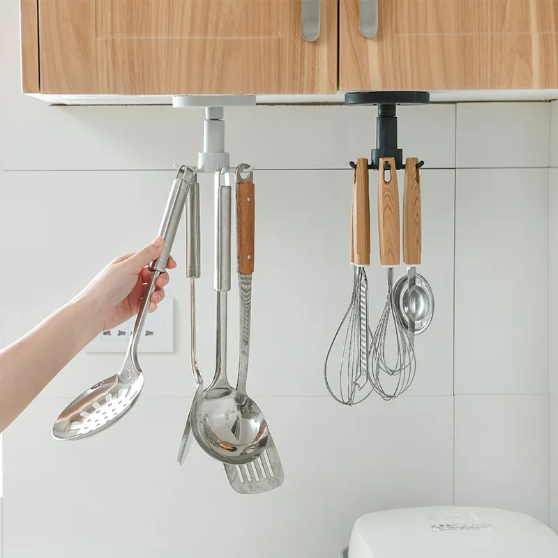 

Kitchen hook no drilling wall hanging kitchen utensils spatula spoon cutlery storage rotary hook retractable hanger