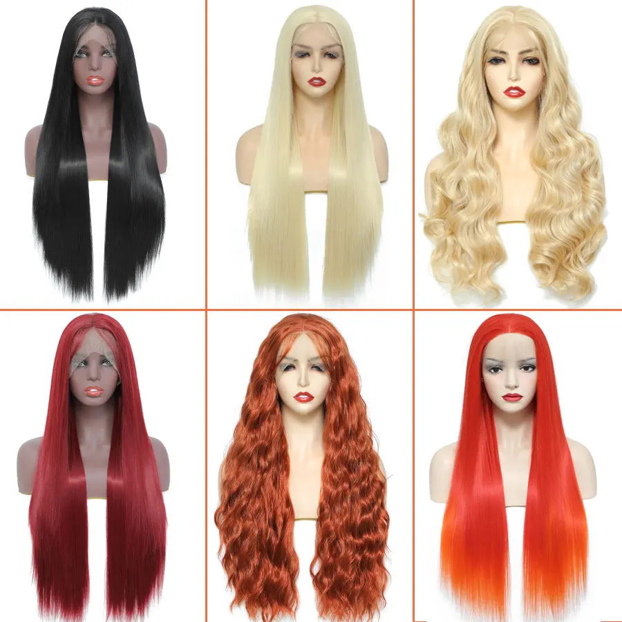 Body Wave Synthetic Lace Front Wig Wigs for Women Frontal 613 Blonde Orange Ginger Highlight Burg Cosplay | Шиньоны и парики