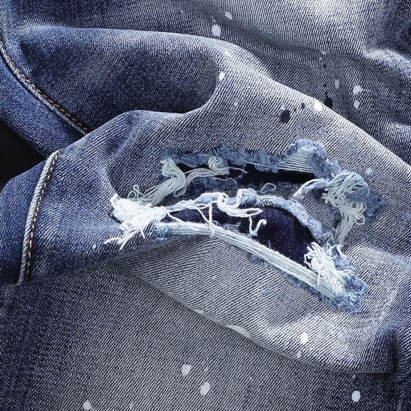 Джинсы мужские рваные в стиле ретро модные дизайнерские синие Промытые
