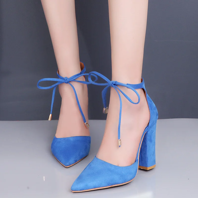 

2022 Summer Pointed Toe High Heels Women Lace Up Sandals for Women Chunky Heel Transparentes High Heels Shoes Women