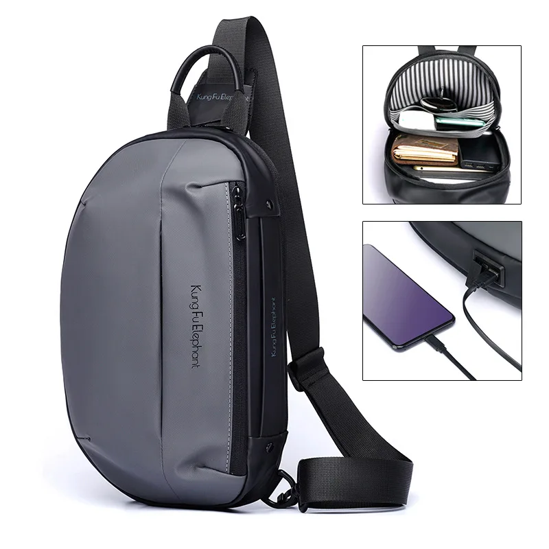 Men's Chest Bag Large Capacity USB Quick Charge Crossbody Bag Outdoor Sports Chest Bag Men's Fashion Casual Shoulder Chest Bag