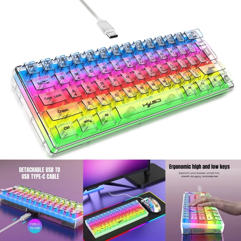 

Transparent Keyboard RGB LED Type-C USB Wired Computer Accessories 61 Keys