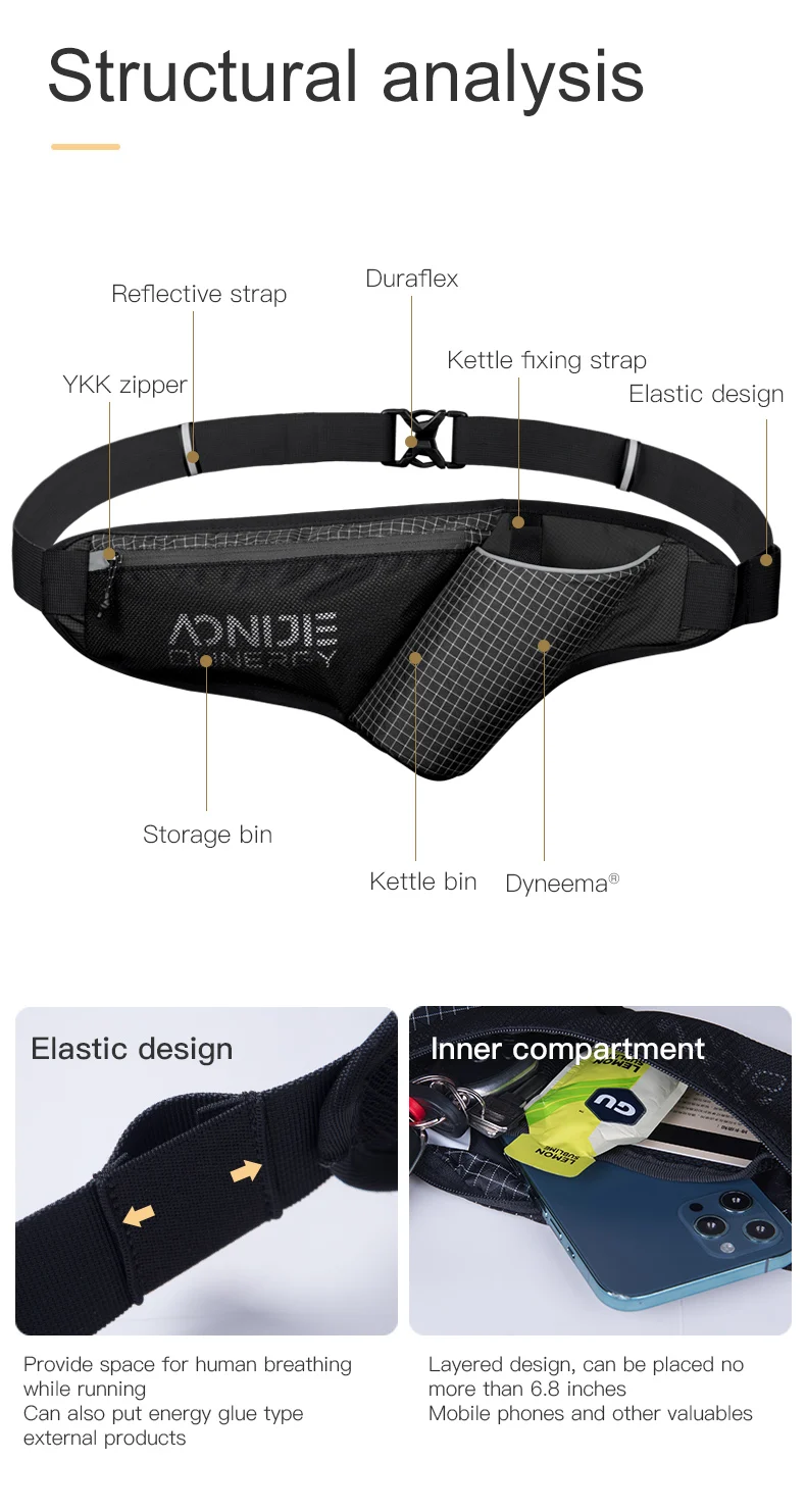 AONIJIE W8109 Sports Stretchy Waist Bag Belt Pouch Fanny Pack Mobile Phone Holder Carrier For Running Marathon Jogging Cycling