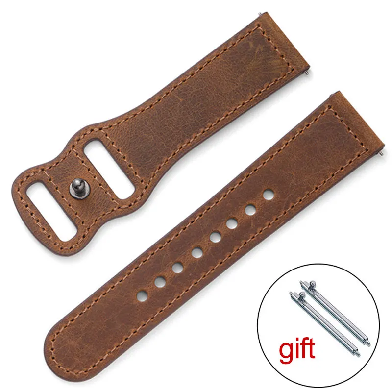 Newest Fashion Retro Bow Single Button Genuine Leather Watchband 22mm Flat Head Universal Quick Release Wrist Straps Bracelet