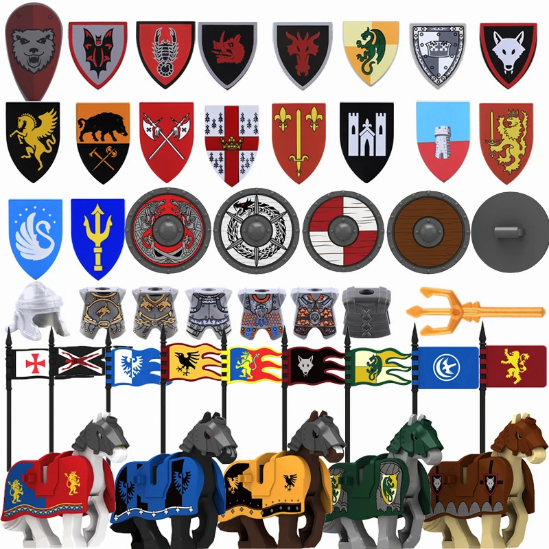 MOC Средневековый Военный Замок Оружие Строительные Блоки Лев Черный Орел Рыцарь