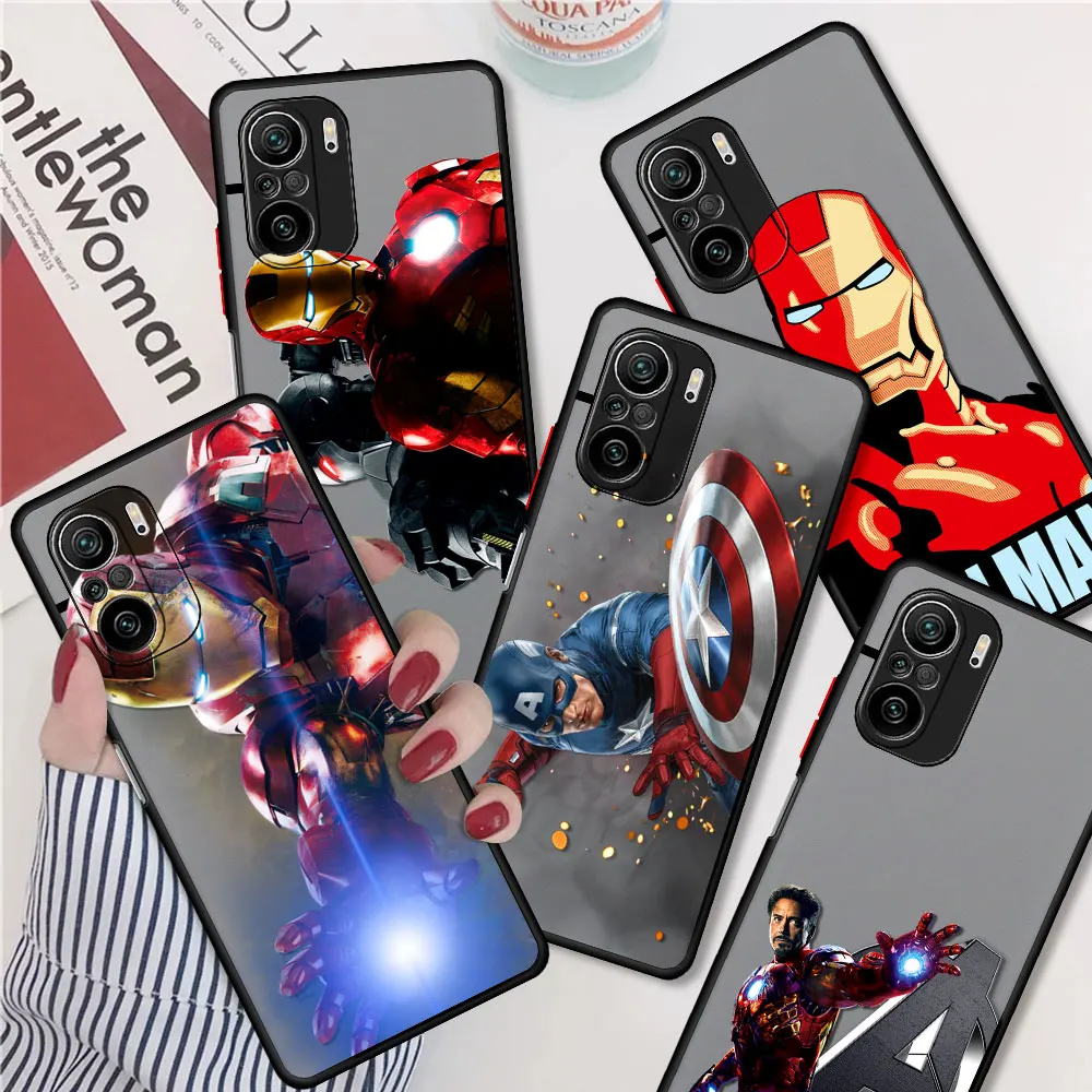 

Clear Matte Case For Redmi Note 10 Pro 9S K40 11 8 9C 7 Waterproof Shell 10S 11T 9A Phone Cover Funda IronMan vs Captain America