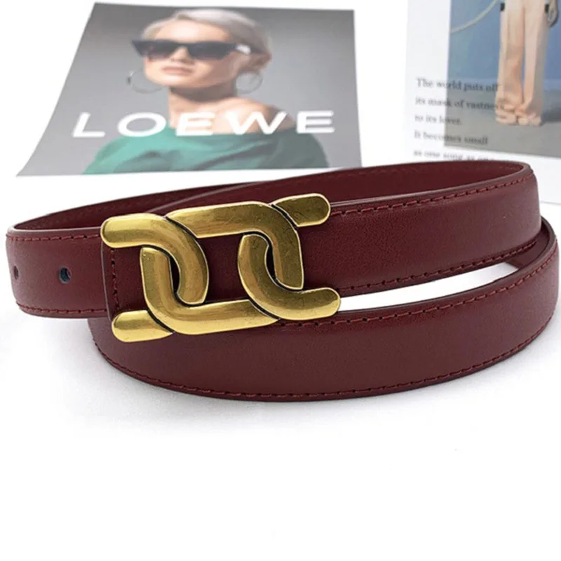 Fashion Genuine Leather Belts for Women Dress Belt Casual Designer Gold Buckle Belt Waist Solid Color Female Skinny Thin LB2325