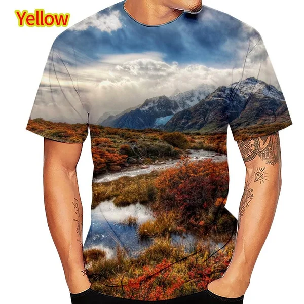 

Новинка 2023, модная мужская футболка с трехмерным принтом, освежающий пейзаж