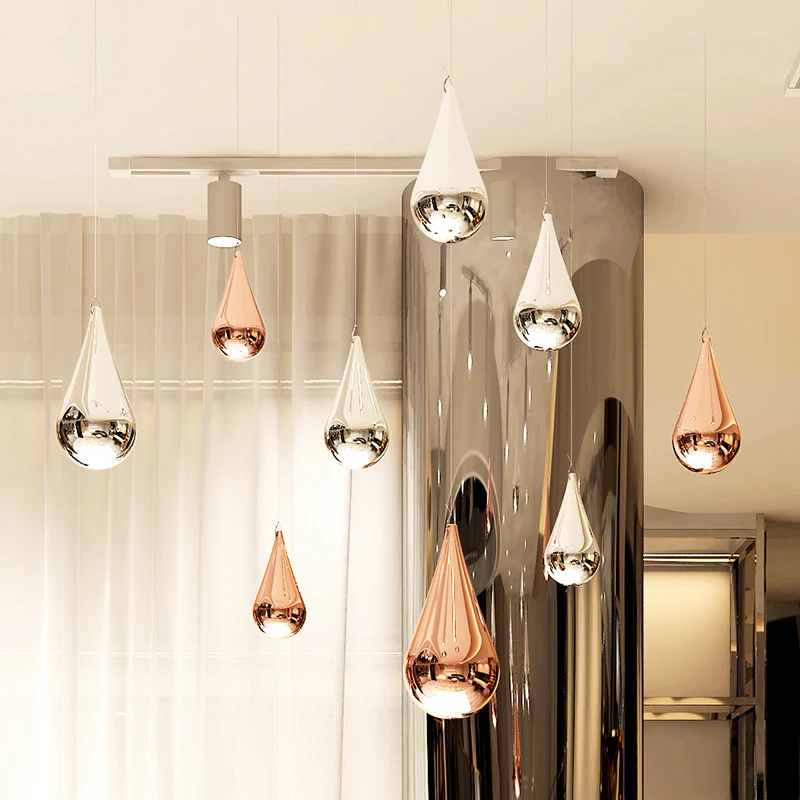 

Creative Electroplating Water Drop Hanging Pendant Indoor Living Room Hotel Indoor Ceiling Art Decorations Home Decoration