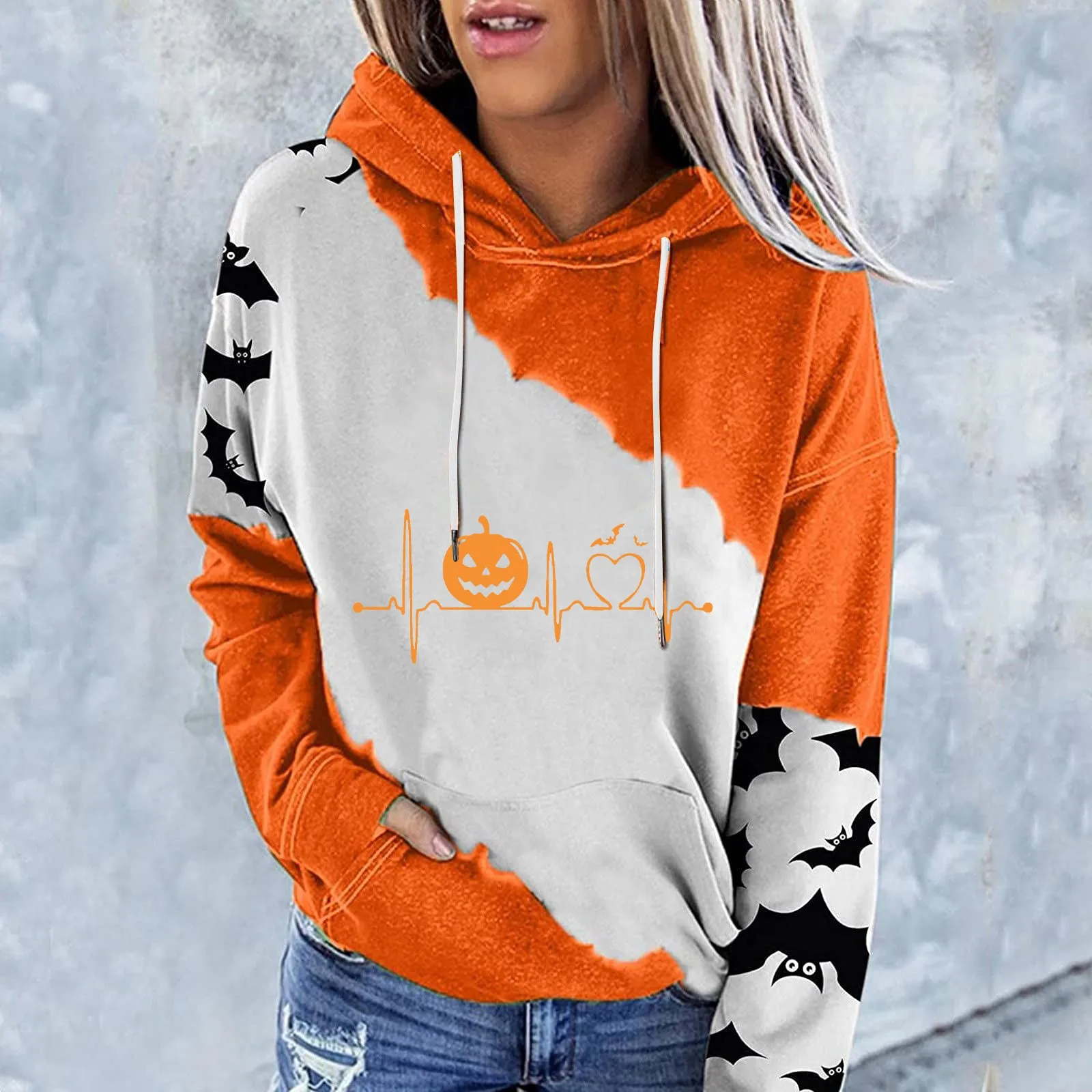 

Halloween Costumes For Women Casual Long Sleeve Hooded Loose Drawstring Pumpkin Womens Sweatshirt Pack Long Zip Hoodies Women