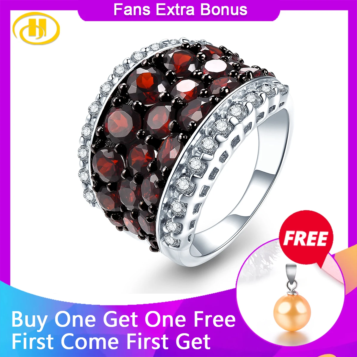 

HUTANG Garnet Ring Natural Topaz Solid 925 Sterling Silver Engagement Rings Red Gemstone Fine Elegant Jewelry for Women