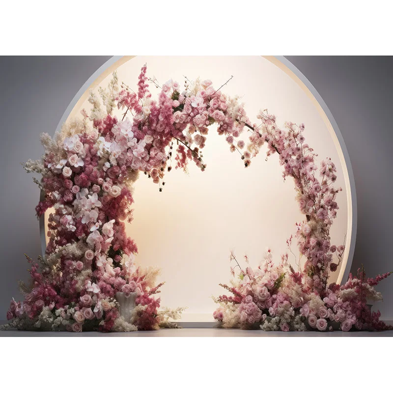 Aesthetic Flower Wreath Decoration Indoor White Background Fantasy Wedding Curtain Photography Backdrop Photo Studio Props SG-11