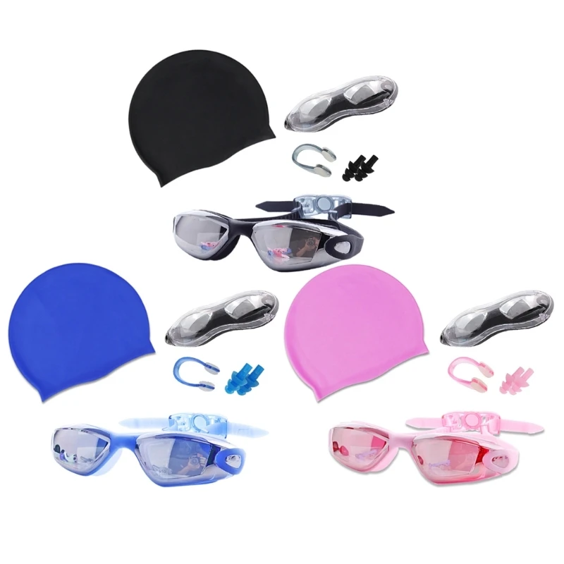 

Anti-Fog Swim Goggles No Leaking Swim Goggles with Swim Caps Nose Clip Ear Plugs