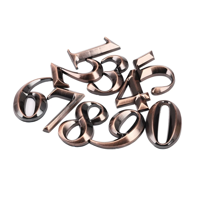 20Pc Gate Digits 0 To 9 Number Tag Numeral Door Plaque House Drawer Sign Plating Hotel Home Sticker Bronze |