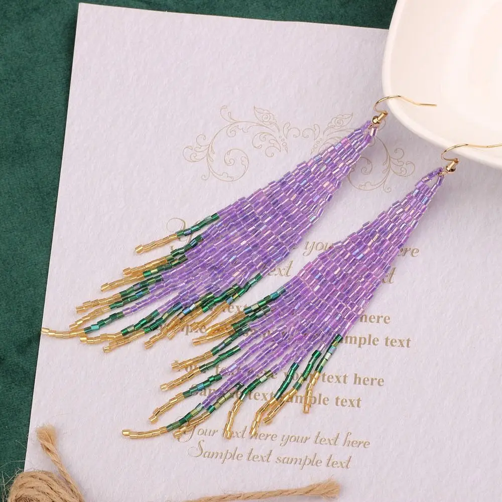 Летние серьги-подвески в клетку с бисером и кисточками богемные висячие серьги