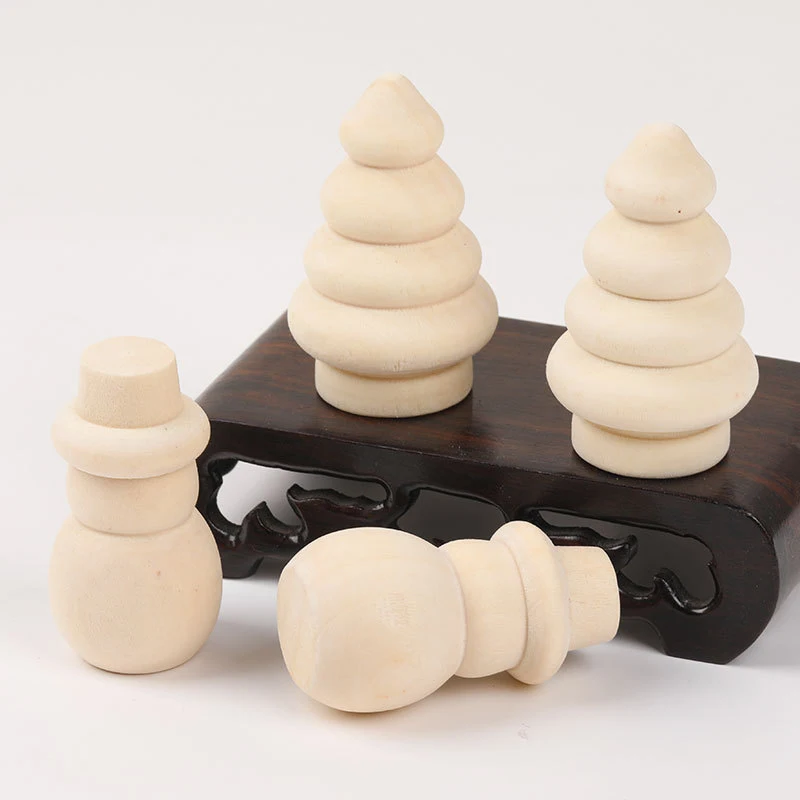 

Wooden Peg Crafts Unpainted Blank Puppet Christmas Trees Snowman Puppet Kids Painted DIY Wooden Puppet Christmas Decoration