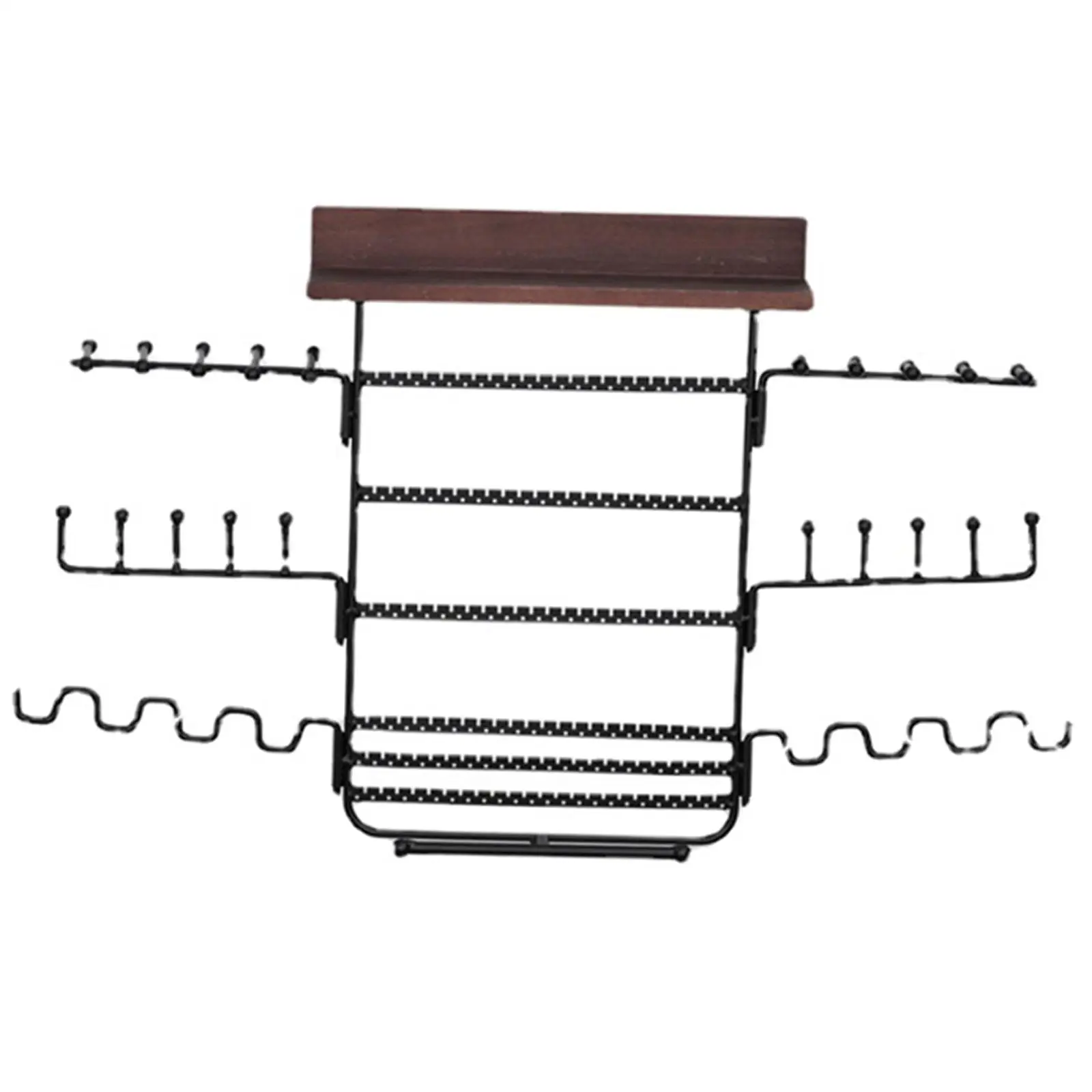 

Vintage Wall Mounted Jewelry Organizer with Hangers Wood Shelf Ledge Large Space Metal Trinket Holder Display Female Gift