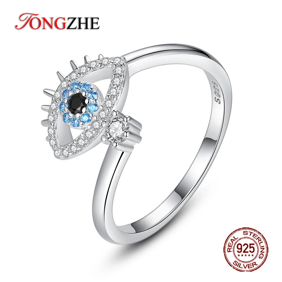 Женские кольца TONGZHE Lucky Evil Eye кольцо из стерлингового серебра 925 пробы с цирконием