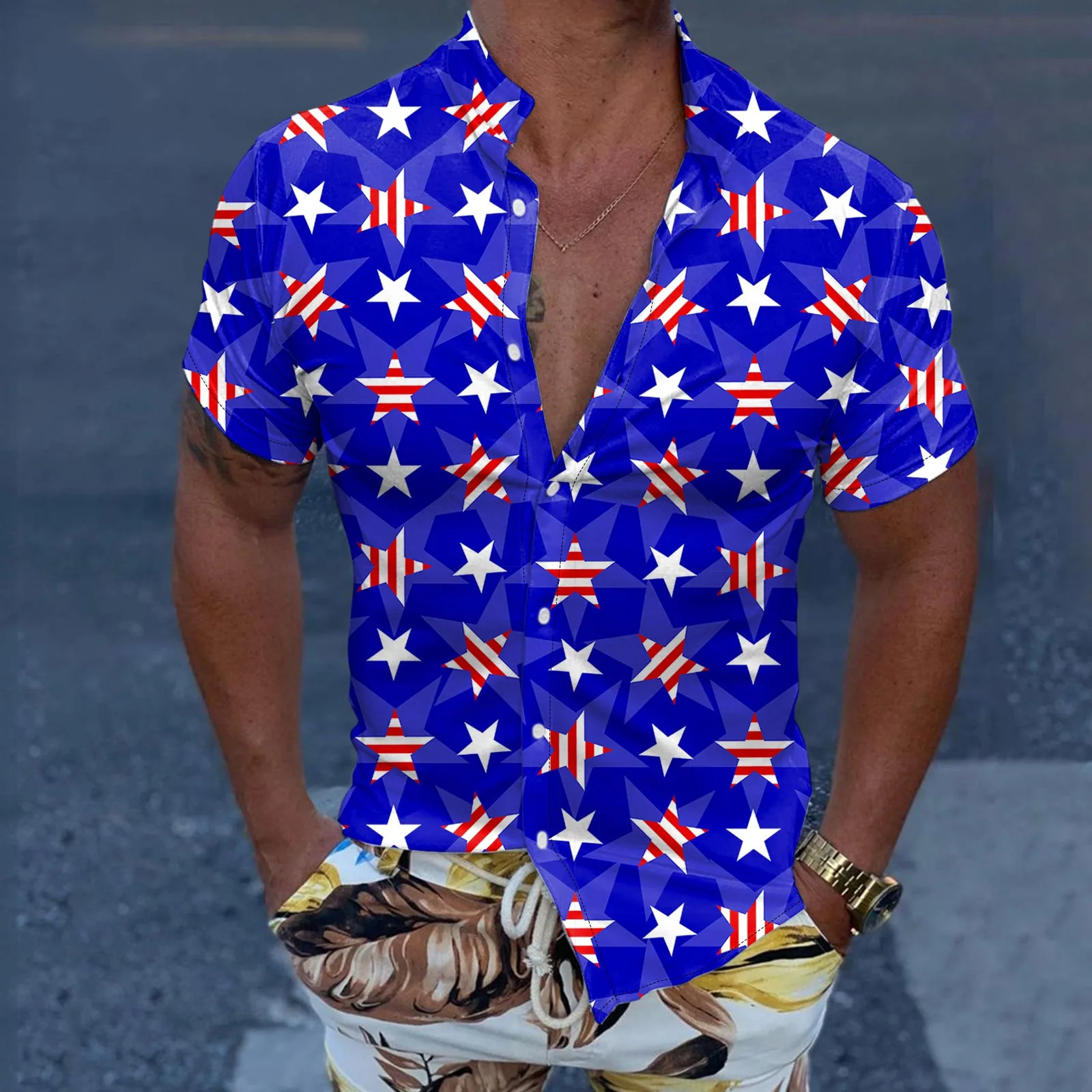 

Рубашка мужская с отложным воротником, Повседневная модная блузка с короткими рукавами, с 3D-принтом, с отложным воротником, весна-лето