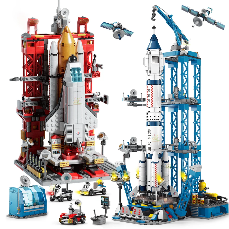 

Space Aviation Manned Rocket Building Blocks With Astronaut Figure City Aerospace Model Bricks Children Toys for Kids