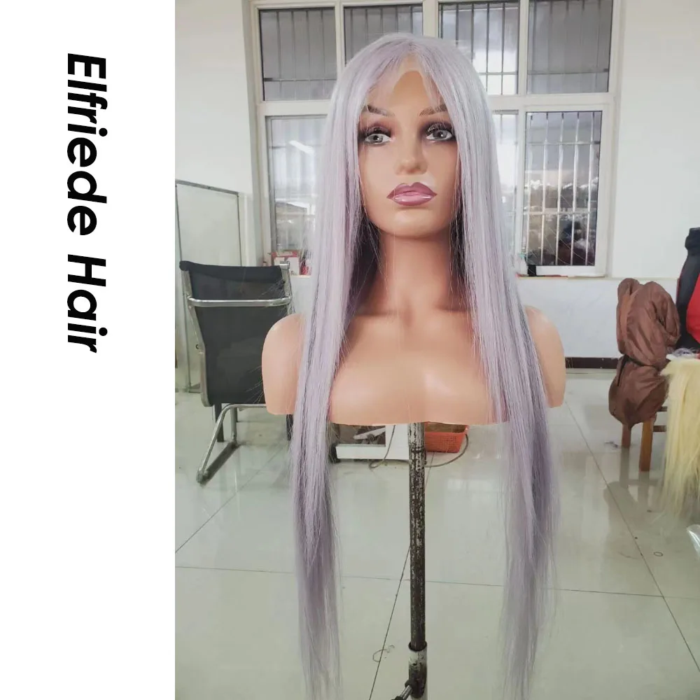 Elfriede светильник серая прямая кружевная Передняя парик для женщин 4x4 застежка 13X4