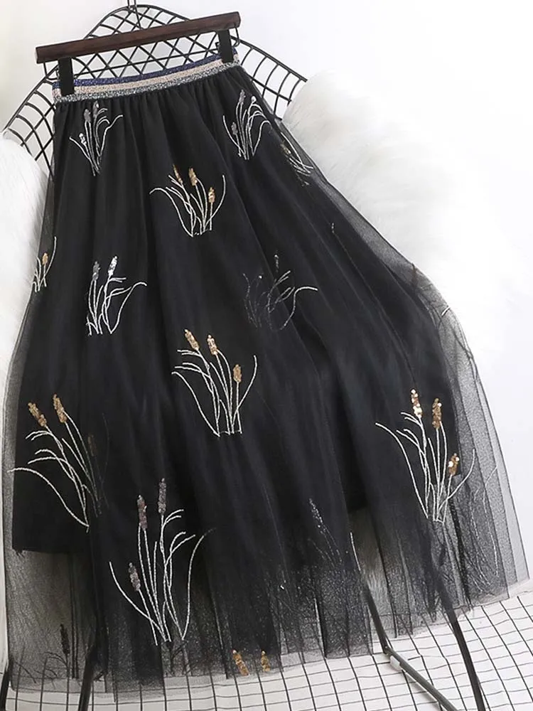 Женская винтажная фатиновая юбка длинная Плиссированная Юбка-пачка из