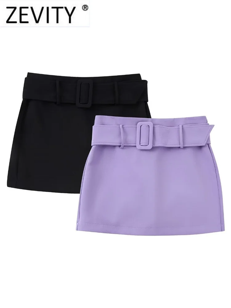 

ZEVITY Women Fashion Solid Color Buckle Sashes Casual Mini Shorts Skirts Lady Zipper Hot Shorts Chic Pantalone Cortos QUN3137