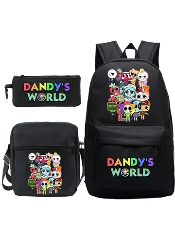 Школьный рюкзак Dandys World для мальчиков и девочек, детская школьная сумка с героями мультфильмов, Mochila Dandy's World, студенческий рюкзак, сумка, 3 шт./компл., подарок