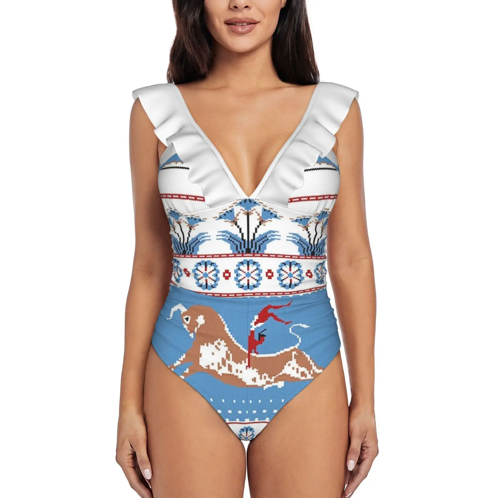 

Цельный купальник с оборками в стиле древнего трикотажа, женский сексуальный купальник-монокини, новые пляжные купальные костюмы, вязаный ...