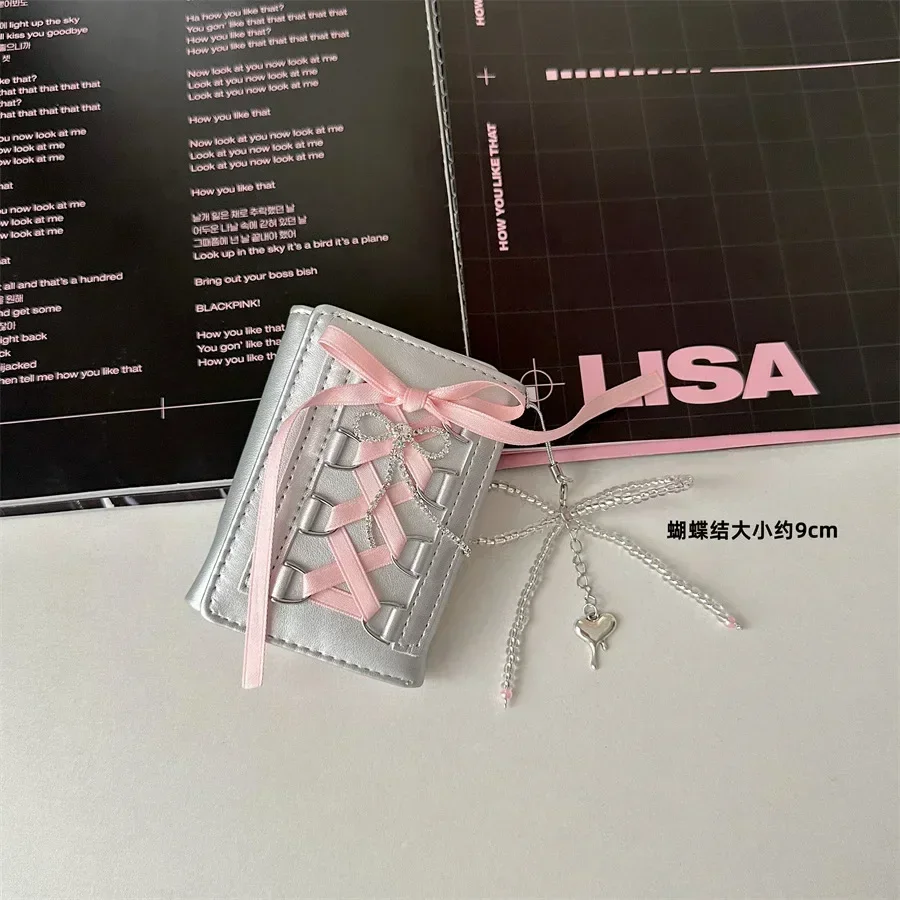 Корейская INS балетная лента с бантом серебряная сумка для карт из искусственной