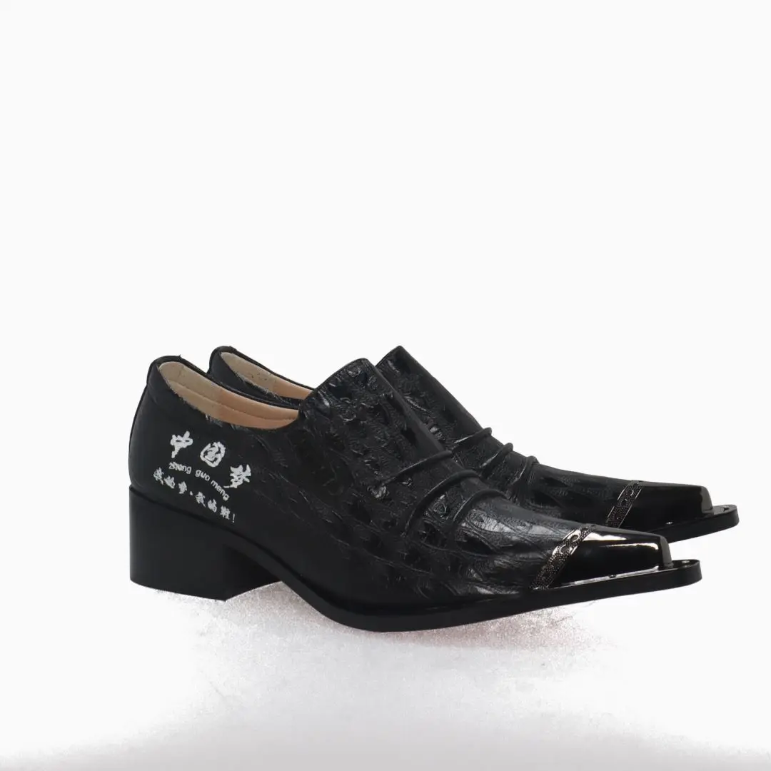 

Heart Print Design Metal Men Business Oxford Shoes Pointed Toe Formal Dress Shoes Fashion Charm Genuine Leather Party Men Shoes