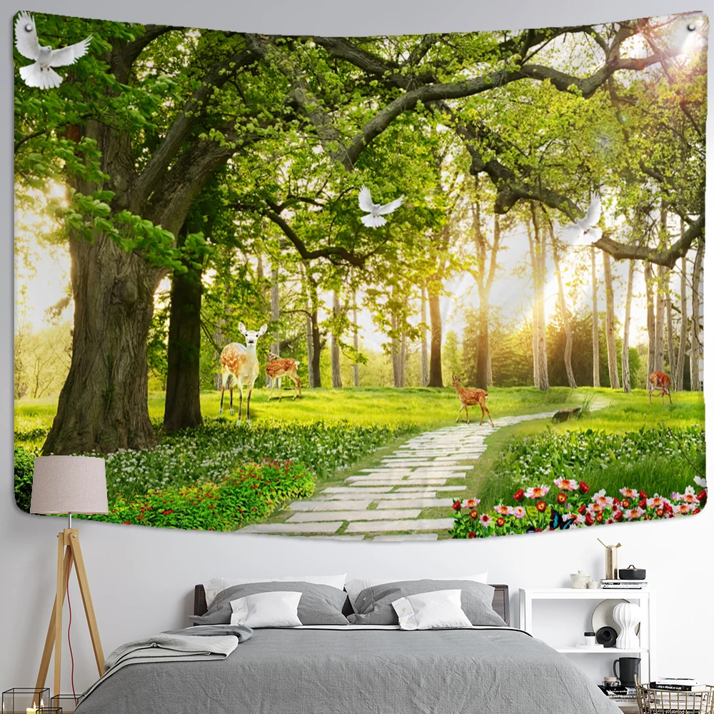 

Бамбуковый лес и голубь гобелен настенный богемный минималистичный искусство растения ландшафт эстетическое украшение комнаты