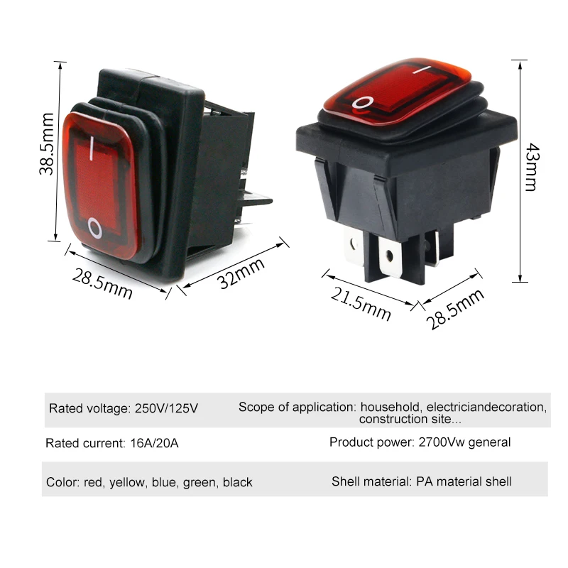 KCD4-201 DPST переключатель 4-контактный 6-контактный 30x22 сверхмощный