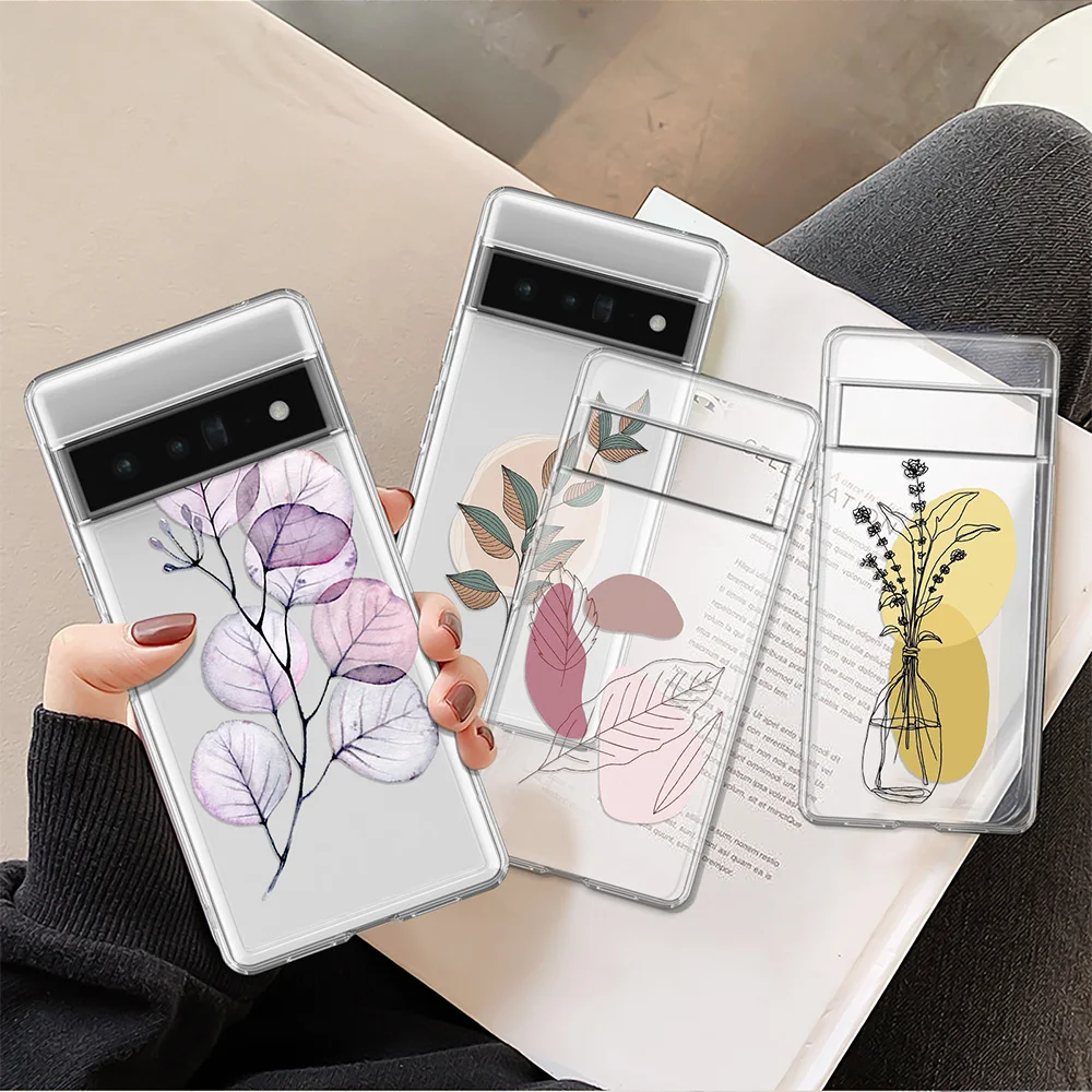 

Transparent Case for Pixel 6 6a 7 Pro 6Pro 2 3 3a Soft TPU Back Shell Cover for Google 4 4a 5 5a 5G XL Leaves Flowers Fundas