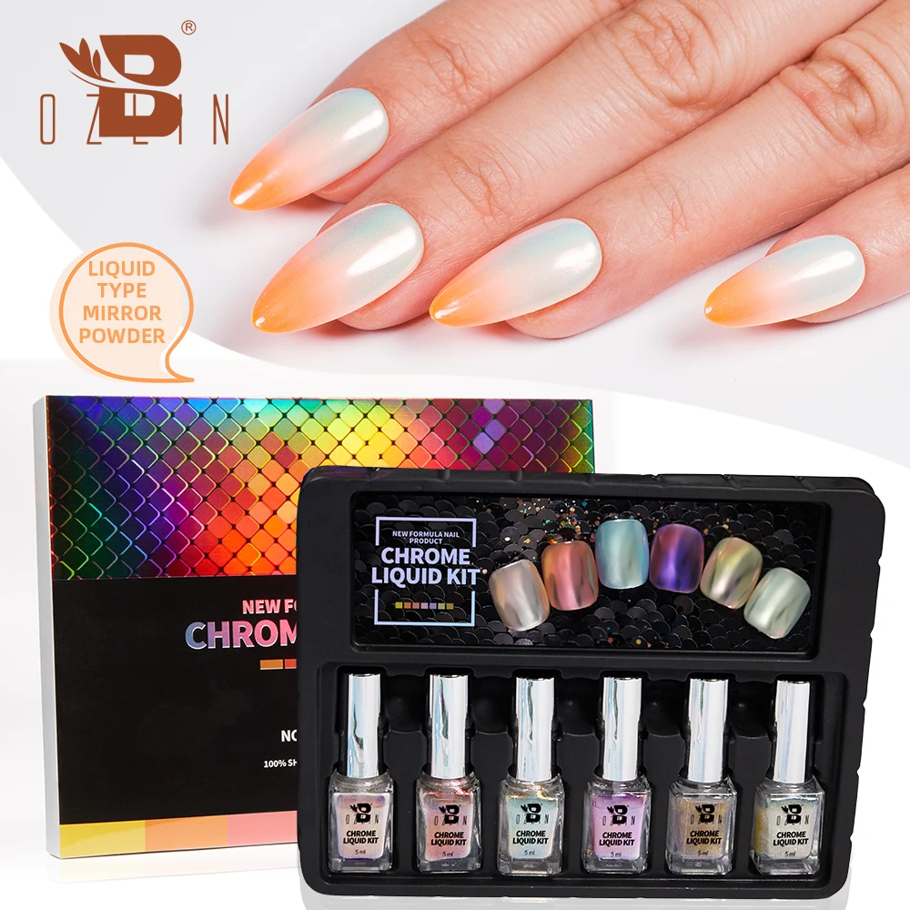 

BOZLIN Magic Chrome Набор жидкостей жемчужный цвет, 6 цветов, зеркальный эффект, художественный порошок для ногтей, Гель-лак, лак