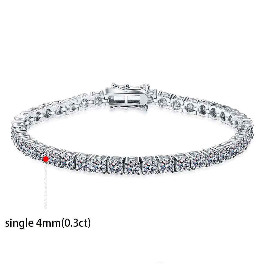 4mm Certified All Moissanite Tennis Bracelets for Women Men's Lab Full Diamond Bangle 925 Sterling Silver Jewelry Gift