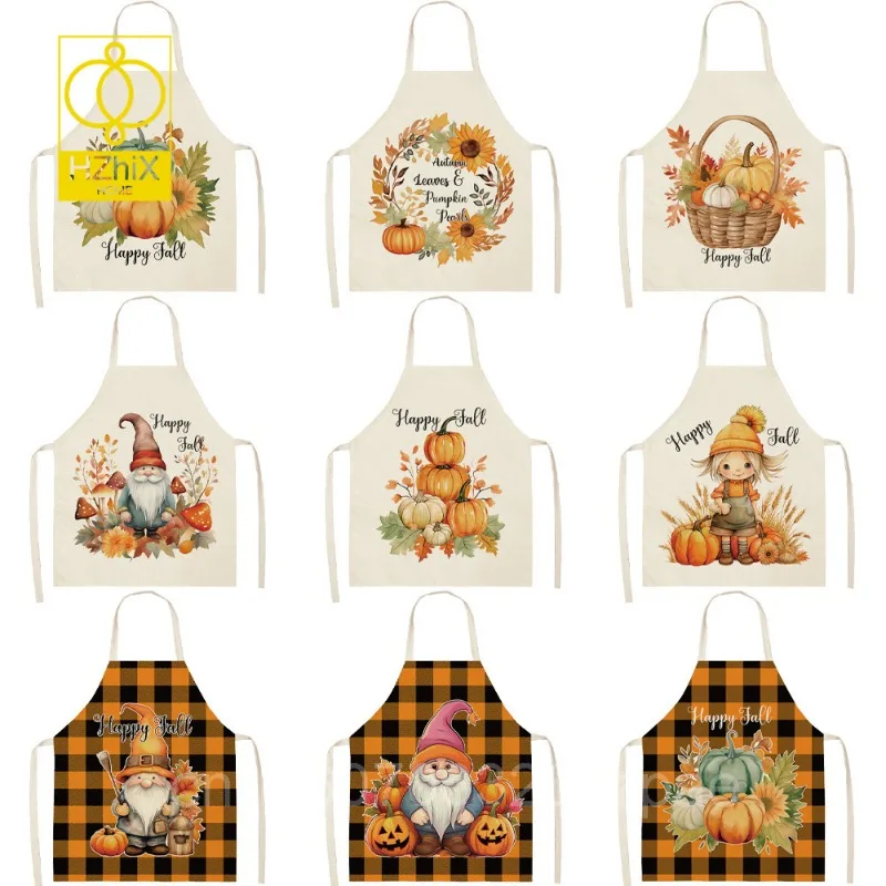 

Autumn Pumpkins Pattern Apron For Women Kitchen Baking Accessories Kids Sleeveless Cotton Linen Bibs Home Cooking Aprons 68x55cm