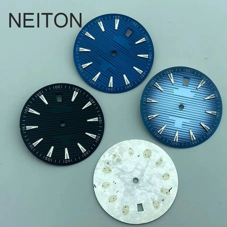 Фото NEITON 33,5 мм, синий, черный, белый циферблат для часов, зеленый, светящийся, подходит для NH35, NH36, циферблат для часов с механизмом, 6-часовой календарь, детали для часов №1
