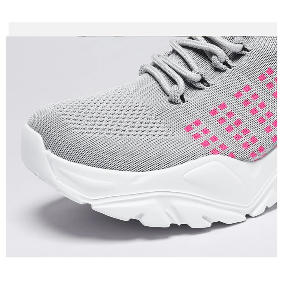 Loekeah Knitting Clunky Sneaker Breathable Ladies Casual Shoes Increased Walking Shoes Couple Fashion Lace-Up Platform Footwear