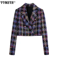 high quality womens short suit 2022 spring and autumn new fashion temperament double breasted ladies check jacket