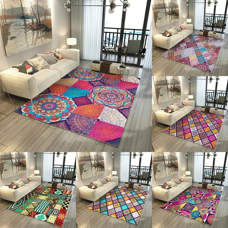 

Nordic Bohemian Carpet Soft Flannel Rug Retro Ethnic Style Living Room Coffee Table Mat Bedroom Decor Anti-Slip Home Carpets