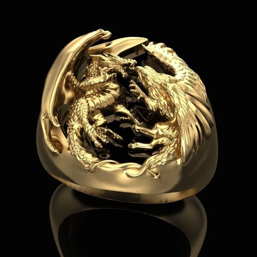 

Golden Dragon Ring For Men Creative Domineering Dragon Rings Gold Color Male Large Ring Alloy Jewelry Party Accessories