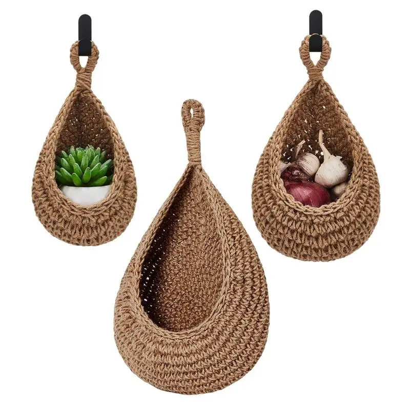 

Boho Fruit Basket Bohemia Cotton Rope Suspending Basket 3 Pcs Kitchen Baskets Boho Decor Book Debris Storage Suspending Bag