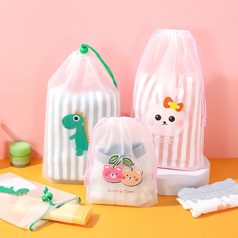 1pc Cartoon Drawstring Storage Bags Travel Shoes Clothes Underwear Towel Cosmetic Bag Portable Waterproof Organizer Toiletry Bag