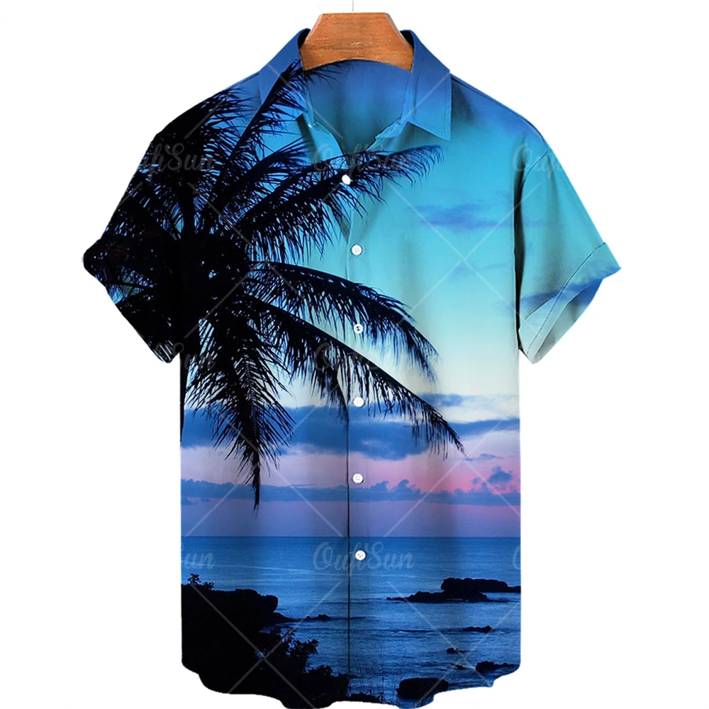 2022 Men Coconut Tree 3D Printed Shirts Casual Loose Hawaiian Shirts Men's Short Sleeve Summer Beach Loose Tops Men's Tops