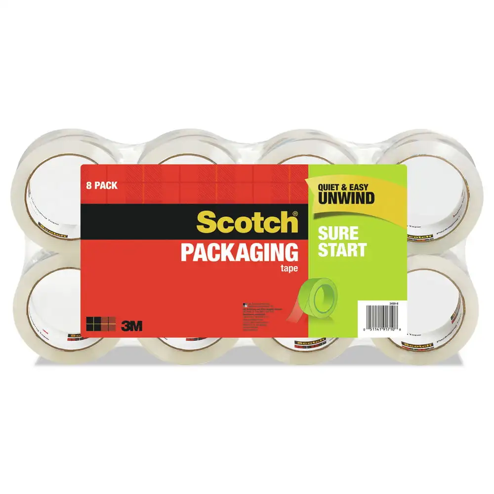 

Sure Start Packaging Tape, Clear, 1.88" x 54.60 yds, 8 Rolls