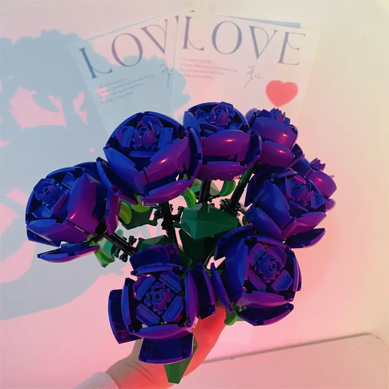 

6pc DIY Romantic Purple Rose Bouquet Building Blocks Girl Gift Home Plant Decoration Rose Blocks Toy Bricks Children's Toy Gifts
